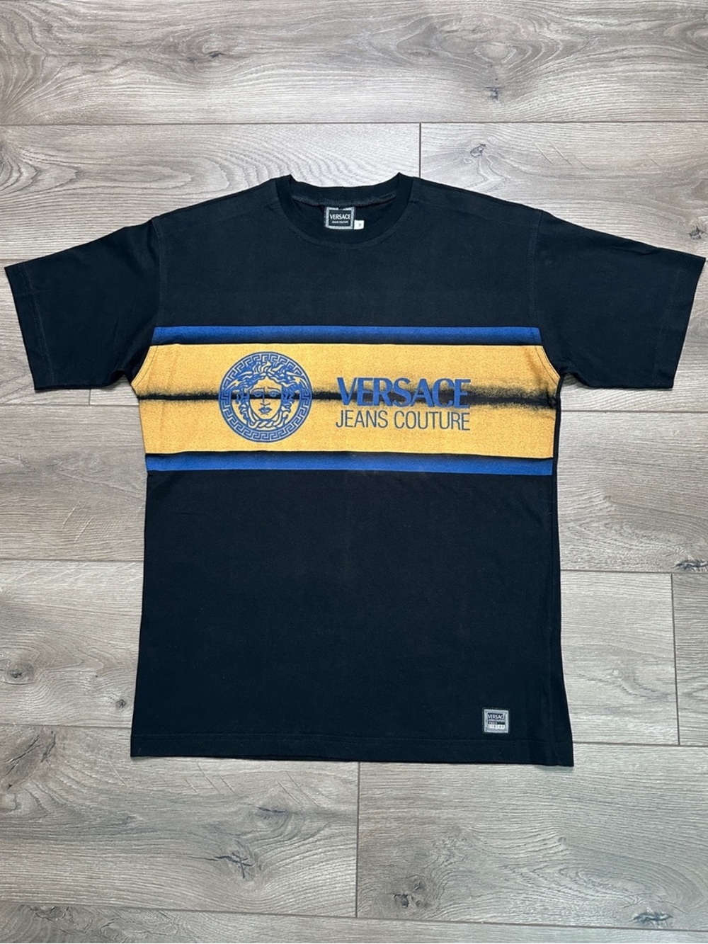 Versace Jeans Couture Medusa STAFF Tee Shirt Short Sleeve Black Orange Medium